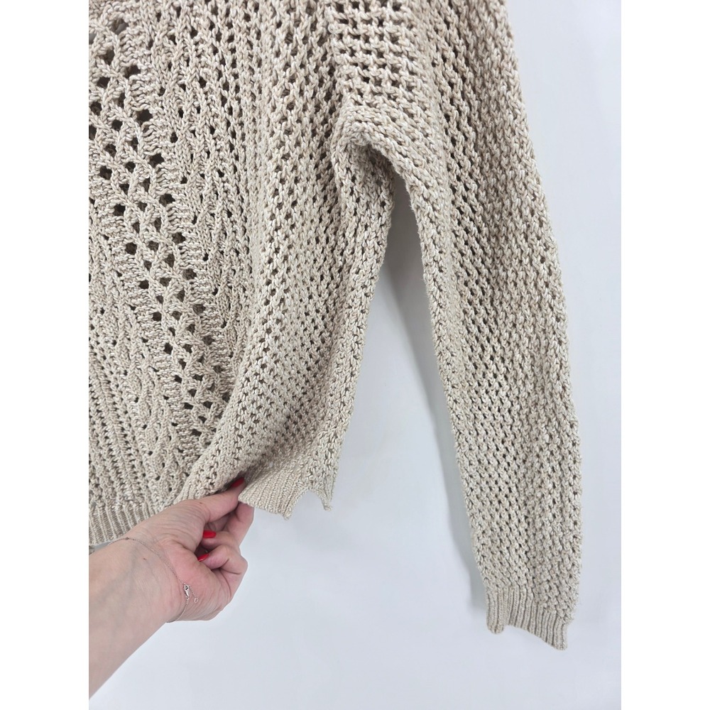 Madewell Open Stitch Crochet Crewneck Pullover Sweater Cream Tan Womens Medium - Picture 4 of 6